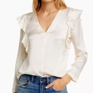 NWT Rebecca Taylor 100% Silk Ruffle Blouse Size 8 Long Sleeve Antique Cream $295